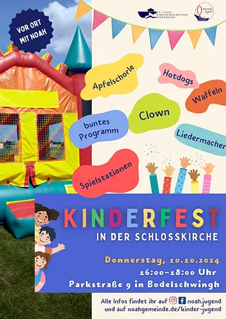 Kinderfest an der Schlosskirche Bodelschwingh. Mittwoch, 25.09.2024 16:00 - 18:00 Uhr. Parkstraße 9.
